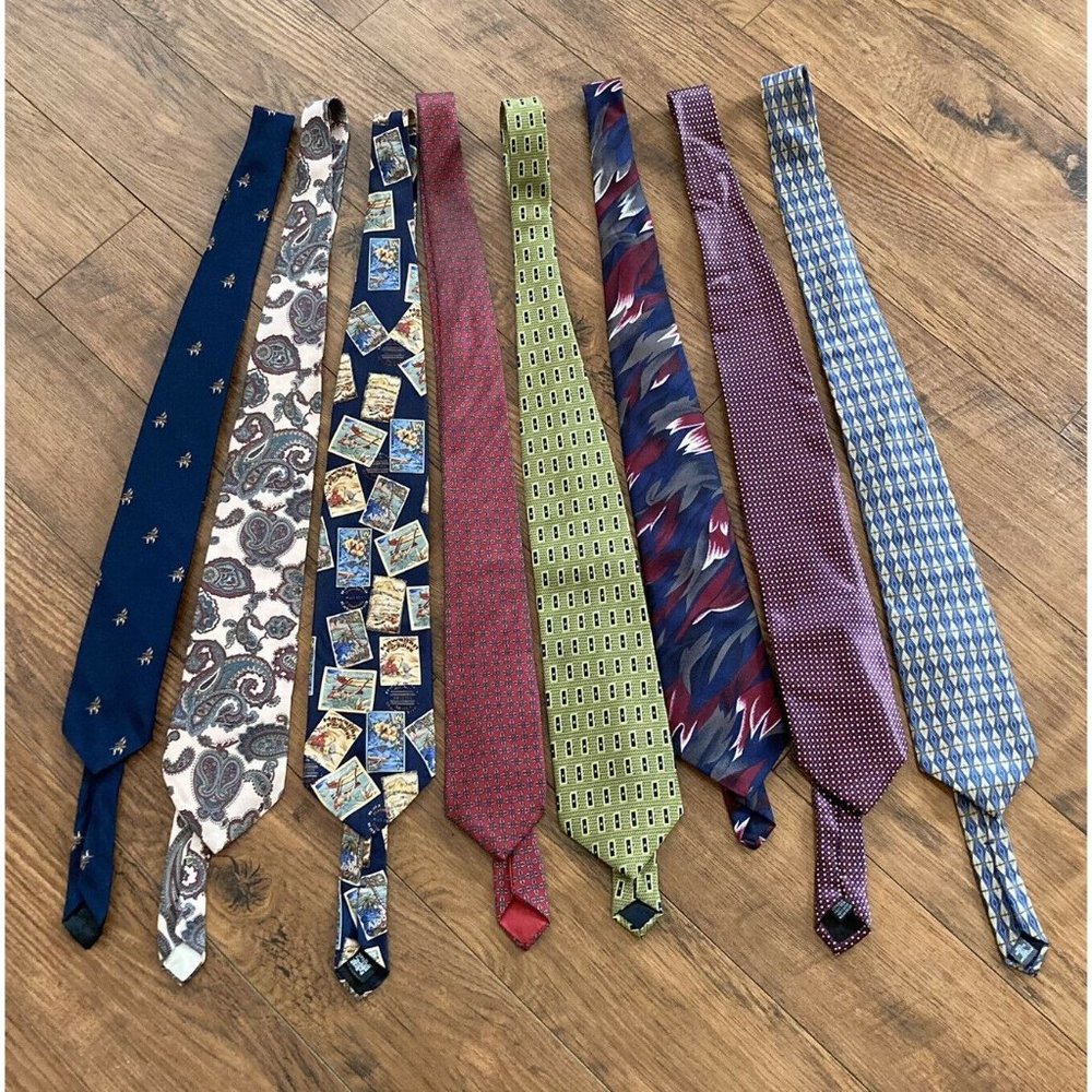 LOT OF 8 DIFFERENT BRANDS MEN’S NECK TIES STAFFORD HARDY AMIES TROPICALO LONDON